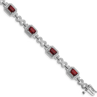 Sterling Silver Rhodium-Plated 7-Inch Bracelet with Octagon Garnets and Round Diamonds - 0.606 Carat Total Garnet Weight, 0.096 Carat Total Diamond Weight by 0