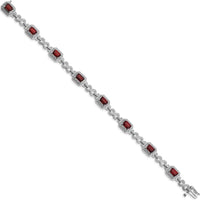 Sterling Silver Rhodium-Plated 7-Inch Bracelet with Octagon Garnets and Round Diamonds - 0.606 Carat Total Garnet Weight, 0.096 Carat Total Diamond Weight by 0