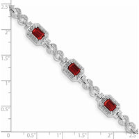 Sterling Silver Rhodium-Plated 7-Inch Bracelet with Octagon Garnets and Round Diamonds - 0.606 Carat Total Garnet Weight, 0.096 Carat Total Diamond Weight by 0