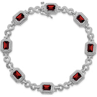 Sterling Silver Rhodium-Plated 7-Inch Bracelet with Octagon Garnets and Round Diamonds - 0.606 Carat Total Garnet Weight, 0.096 Carat Total Diamond Weight by 0