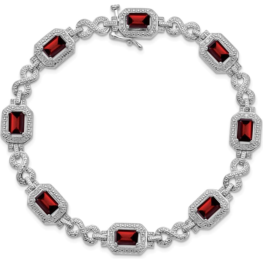 Sterling Silver Rhodium-Plated 7-Inch Bracelet with Octagon Garnets and Round Diamonds - 0.606 Carat Total Garnet Weight, 0.096 Carat Total Diamond Weight by 0