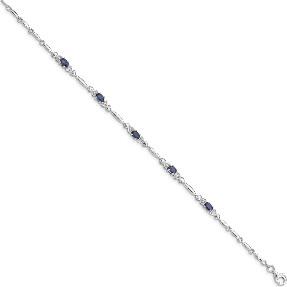 Sterling Silver Rhodium-Plated 7-Inch Sapphire and Diamond Tennis Bracelet - 0.316 Carat Sapphire, 0.01 Carat Diamond Total Weight by 0