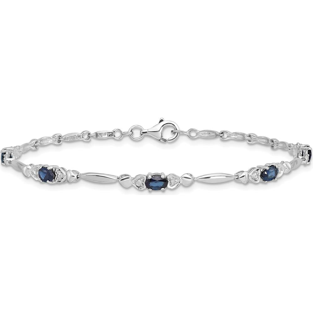 Sterling Silver Rhodium-Plated 7-Inch Sapphire and Diamond Tennis Bracelet - 0.316 Carat Sapphire, 0.01 Carat Diamond Total Weight by 0