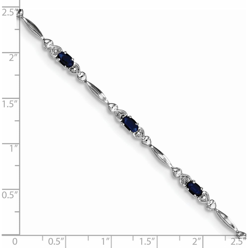 Sterling Silver Rhodium-Plated 7-Inch Sapphire and Diamond Tennis Bracelet - 0.316 Carat Sapphire, 0.01 Carat Diamond Total Weight by 0
