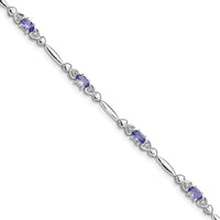 Sterling Silver Rhodium-Plated 7-Inch Tanzanite and Diamond Bracelet - 0.216 Carat Tanzanite, 0.005 Carat Diamond by 0