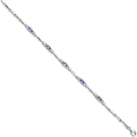 Sterling Silver Rhodium-Plated 7-Inch Tanzanite and Diamond Bracelet - 0.216 Carat Tanzanite, 0.005 Carat Diamond by 0