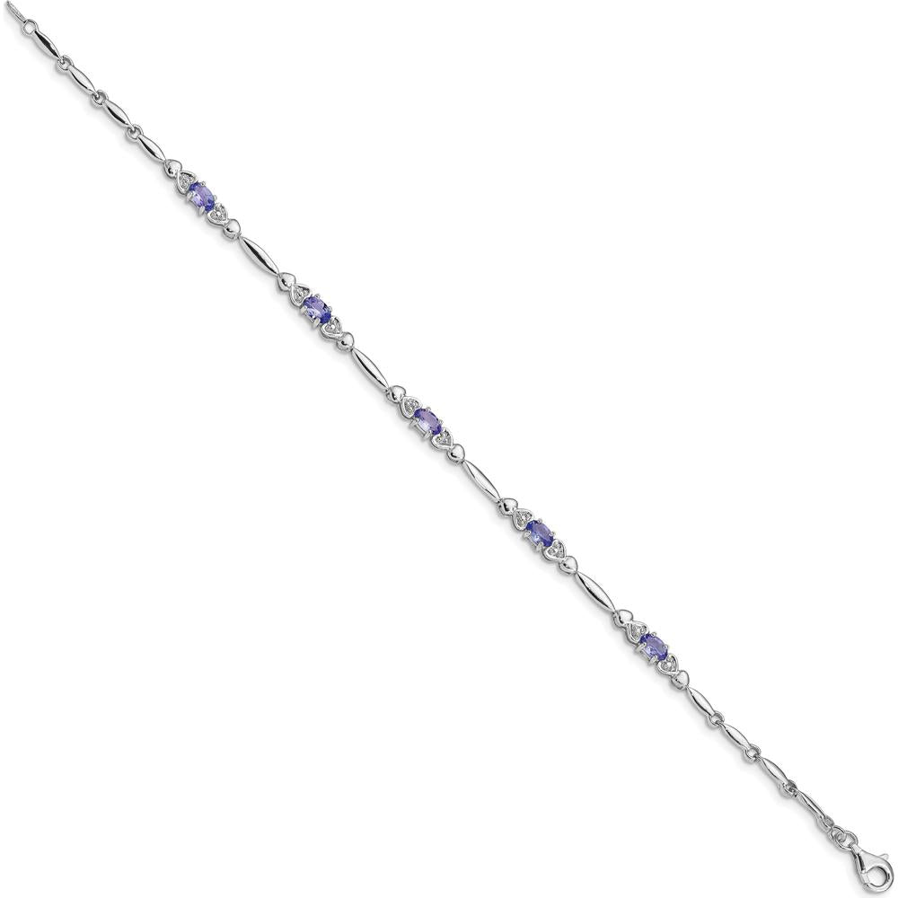 Sterling Silver Rhodium-Plated 7-Inch Tanzanite and Diamond Bracelet - 0.216 Carat Tanzanite, 0.005 Carat Diamond by 0