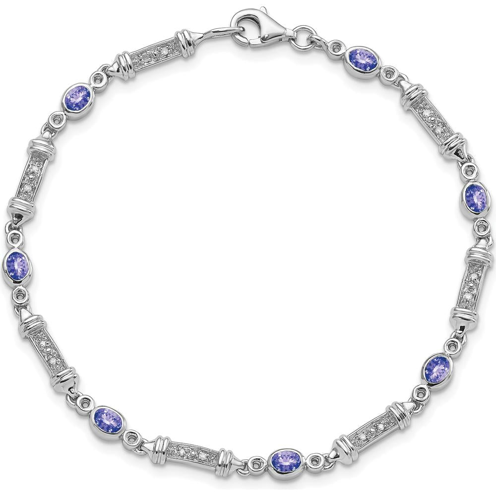Sterling Silver Rhodium-Plated 7-Inch Tanzanite and Diamond Tennis Bracelet with Bezel Set Oval Tanzanite and Round Diamonds - 0.18 Carat Tanzanite, 0.07 Carat Total Diamond Weight by 0