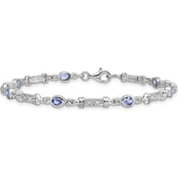 Sterling Silver Rhodium-Plated 7-Inch Tanzanite and Diamond Tennis Bracelet with Bezel Set Oval Tanzanite and Round Diamonds - 0.18 Carat Tanzanite, 0.07 Carat Total Diamond Weight by 0