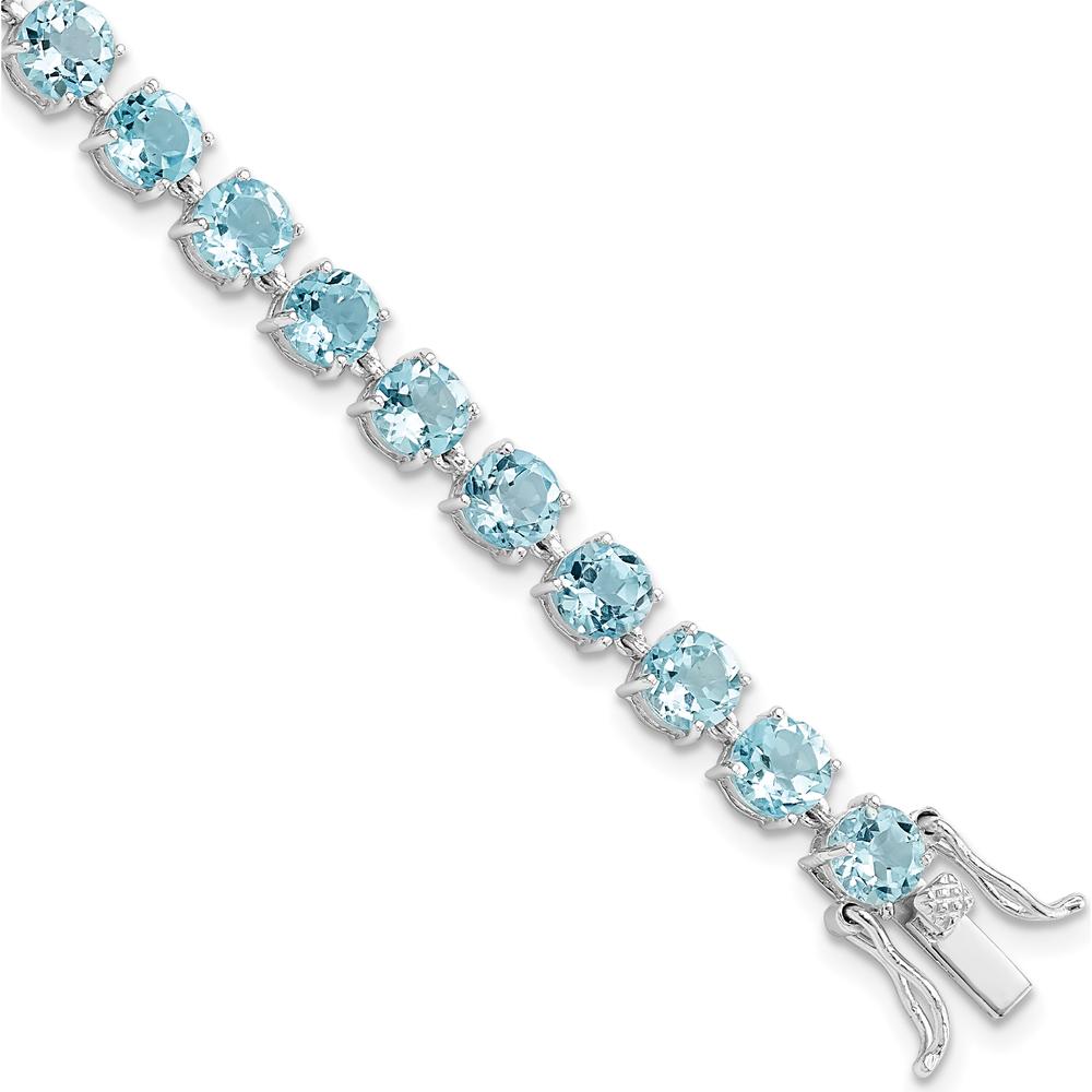 Sterling Silver Rhodium-Plated 7-Inch Tennis Bracelet with 30 Round Swiss Blue Topaz Stones - 7.5 Carat Total Gem Weight by 0