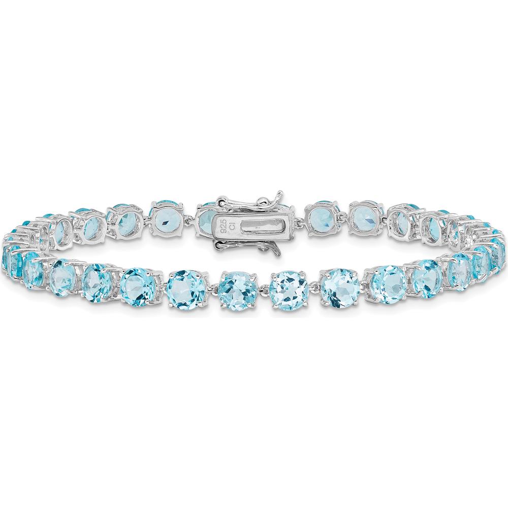 Sterling Silver Rhodium-Plated 7-Inch Tennis Bracelet with 30 Round Swiss Blue Topaz Stones - 7.5 Carat Total Gem Weight by 0
