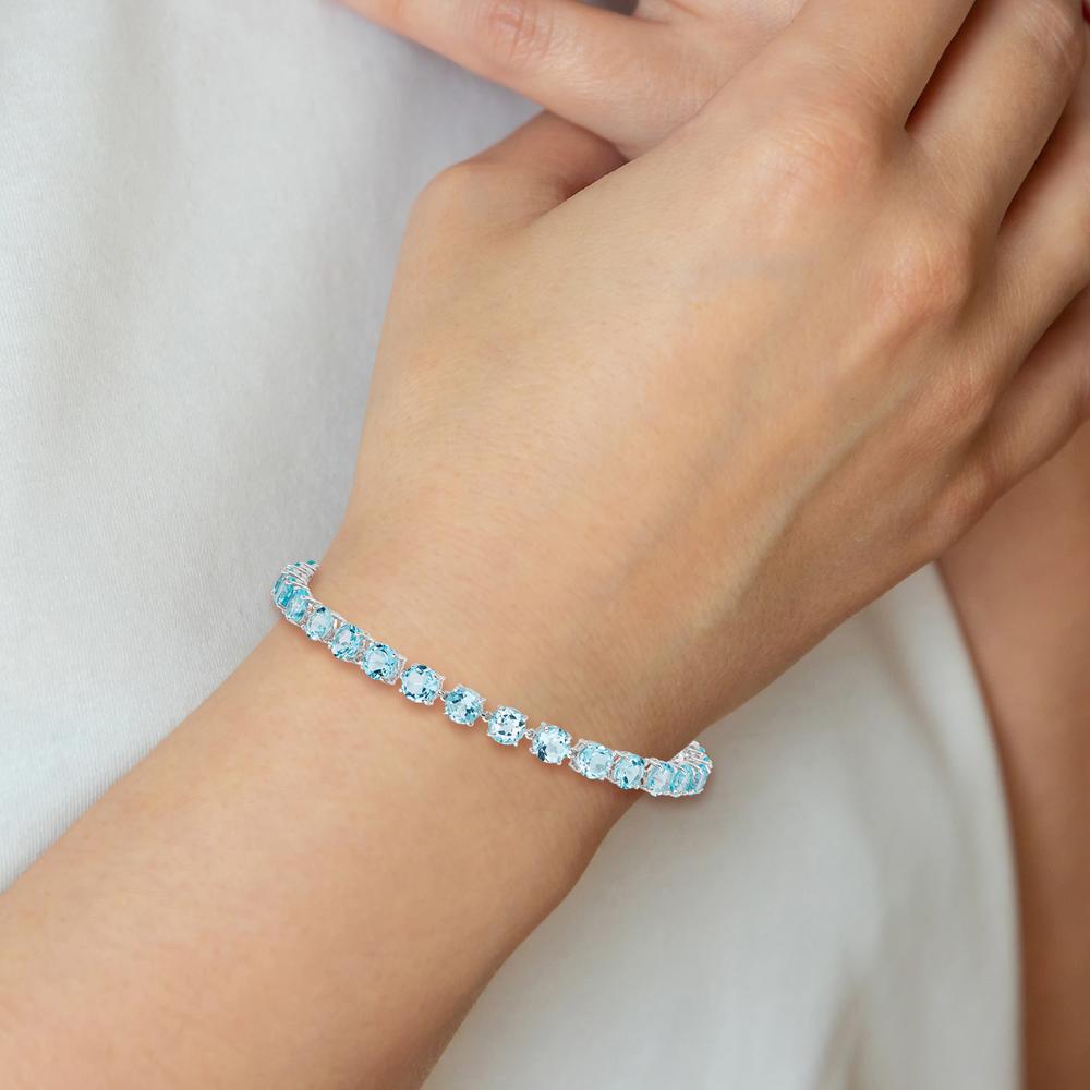Sterling Silver Rhodium-Plated 7-Inch Tennis Bracelet with 30 Round Swiss Blue Topaz Stones - 7.5 Carat Total Gem Weight by 0