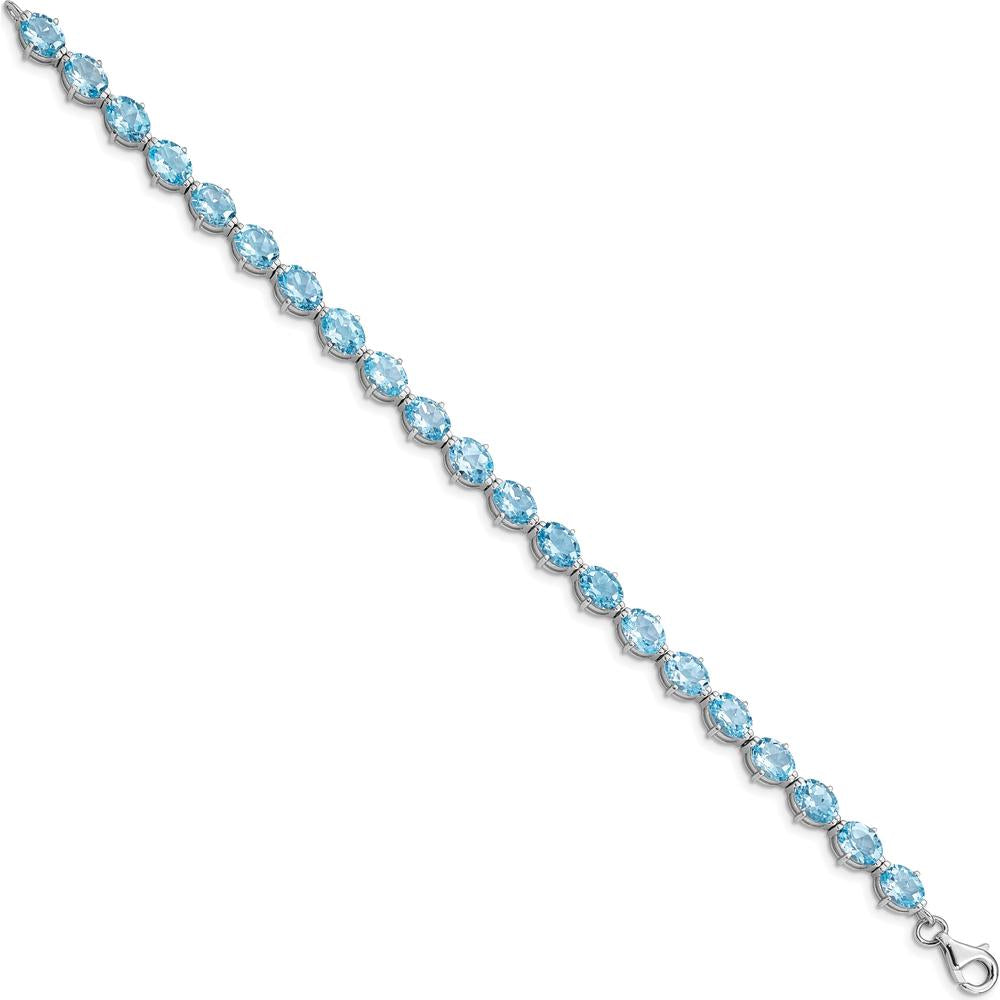 Sterling Silver Rhodium-Plated 7-inch Tennis Bracelet with Swiss Blue Topaz - 18.9 Carat Total Gem Weight by 0