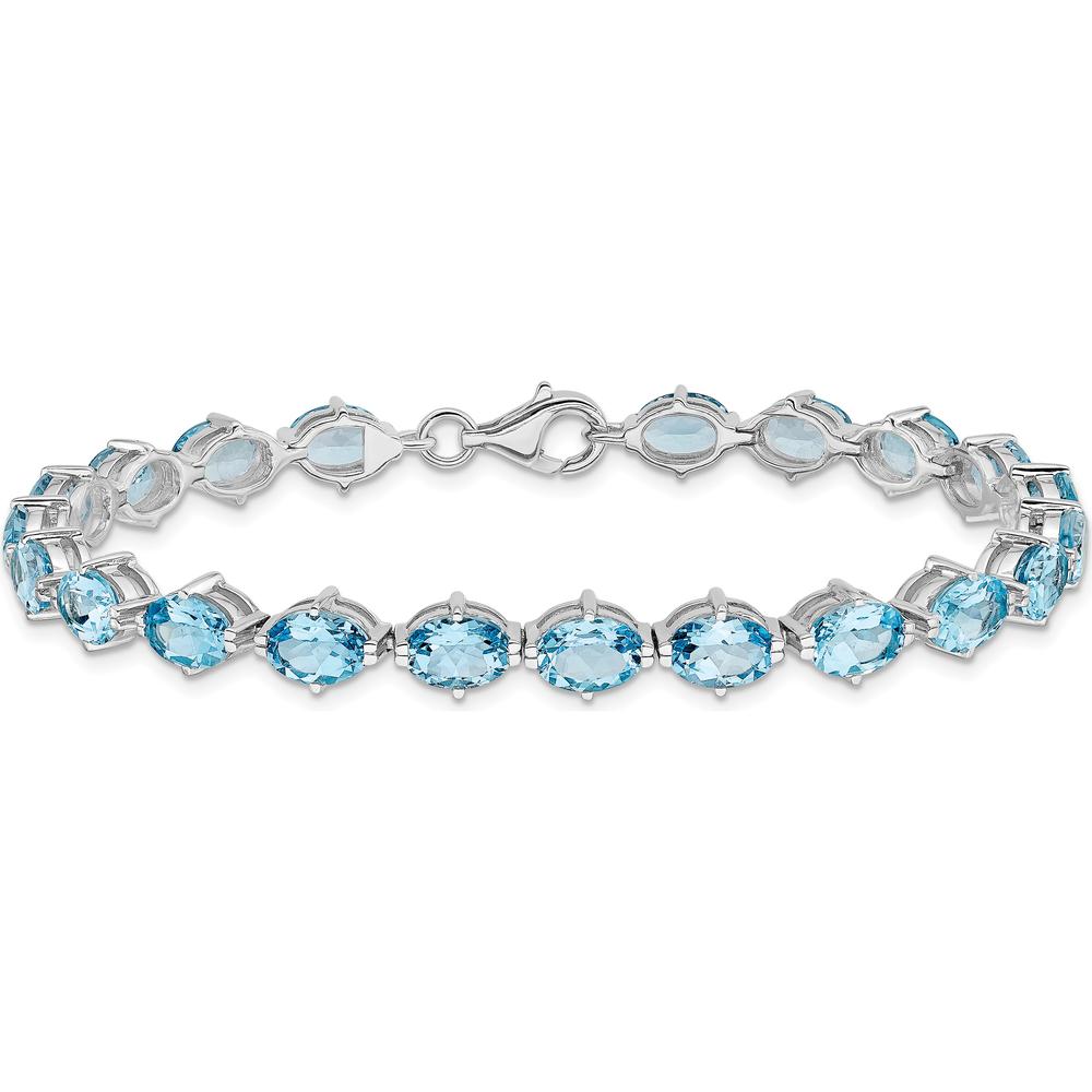 Sterling Silver Rhodium-Plated 7-inch Tennis Bracelet with Swiss Blue Topaz - 18.9 Carat Total Gem Weight by 0