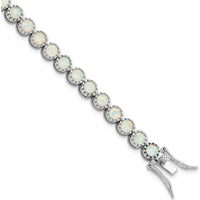 Sterling Silver Rhodium-Plated 7" Tennis Bracelet with Round Created Opal Inlay - 29 Stones by Lumare Gioia