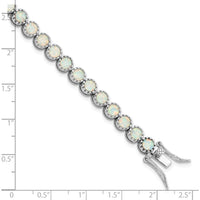 Sterling Silver Rhodium-Plated 7" Tennis Bracelet with Round Created Opal Inlay - 29 Stones by Lumare Gioia