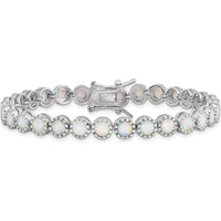 Sterling Silver Rhodium-Plated 7" Tennis Bracelet with Round Created Opal Inlay - 29 Stones by Lumare Gioia