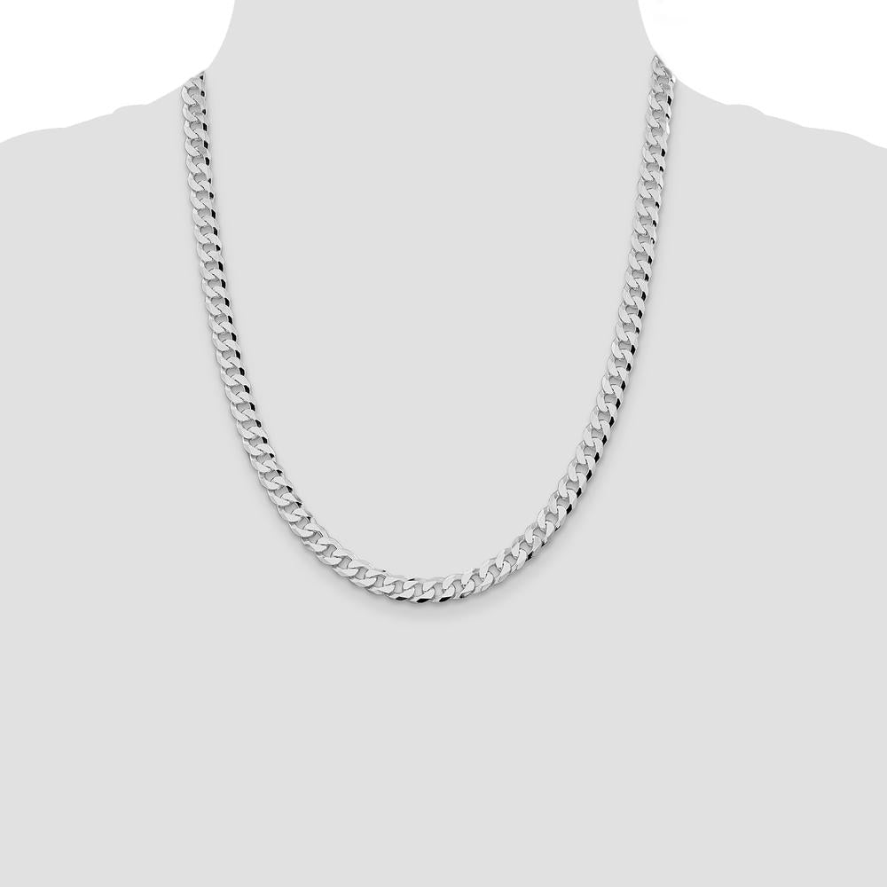 Sterling Silver Rhodium-Plated 7mm Beveled Curb Chain - 22" Length by Lumare Gioia