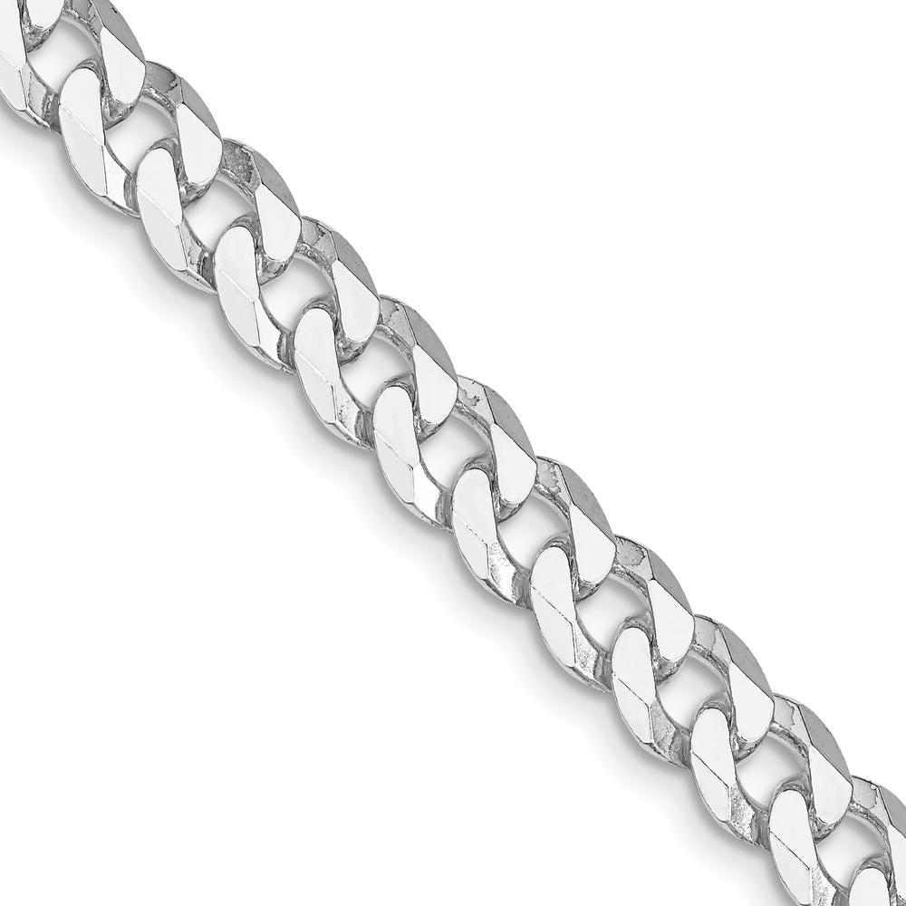 Sterling Silver Rhodium-Plated 7mm Beveled Curb Chain Necklace - 24 Inches by Lumare Gioia
