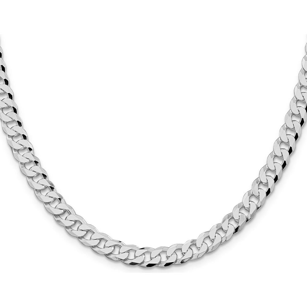 Sterling Silver Rhodium-Plated 7mm Beveled Curb Chain Necklace - 24 Inches by Lumare Gioia