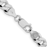 Sterling Silver Rhodium-Plated 7mm Beveled Curb Chain Necklace - 24 Inches by Lumare Gioia