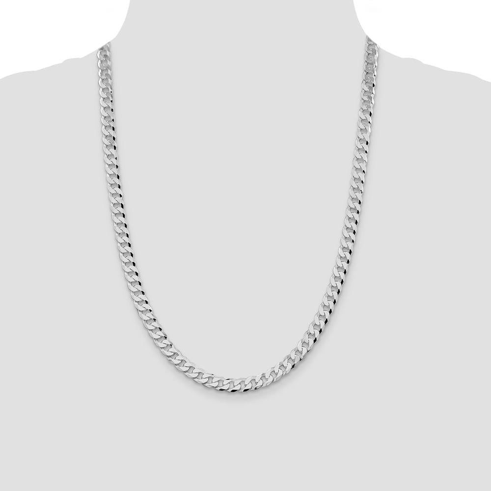 Sterling Silver Rhodium-Plated 7mm Beveled Curb Chain Necklace - 24 Inches by Lumare Gioia