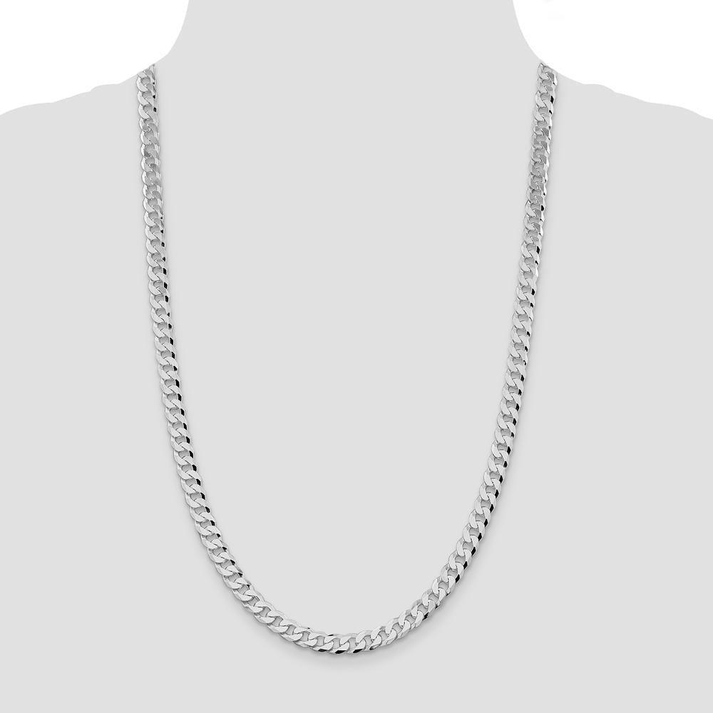 Sterling Silver Rhodium-Plated 7mm Beveled Curb Chain Necklace - 26 Inches by Lumare Gioia