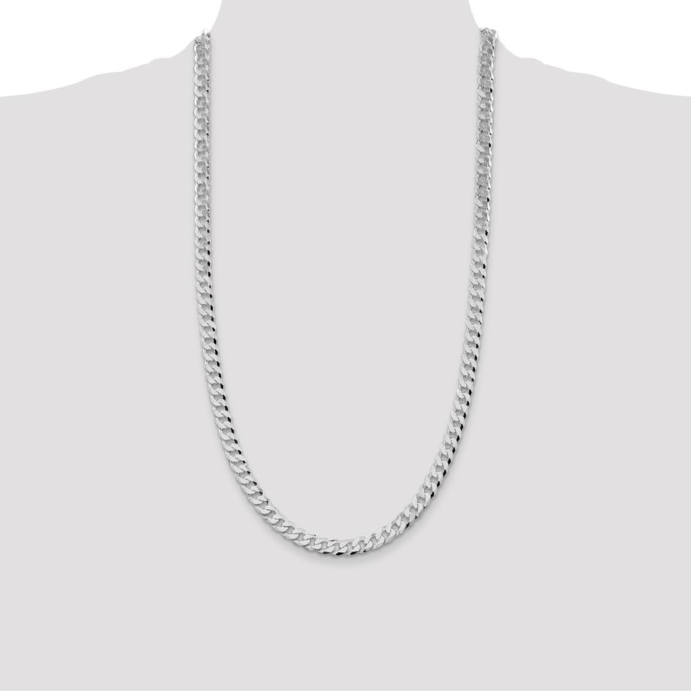 Sterling Silver Rhodium-Plated 7mm Beveled Curb Chain Necklace - 28 Inches by Lumare Gioia
