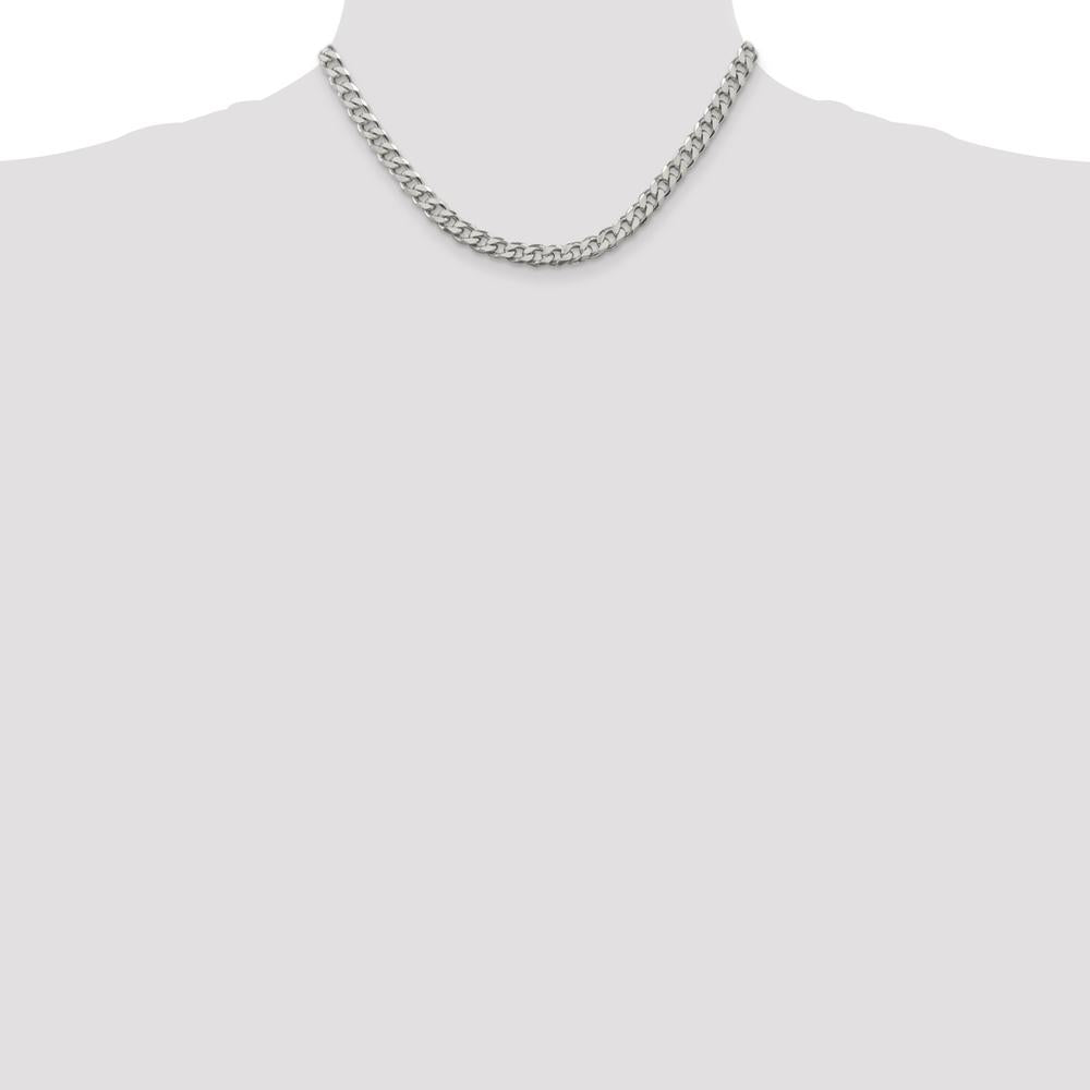 Sterling Silver Rhodium-Plated 7mm Curb Chain Necklace - 16 inches by Lumare Gioia