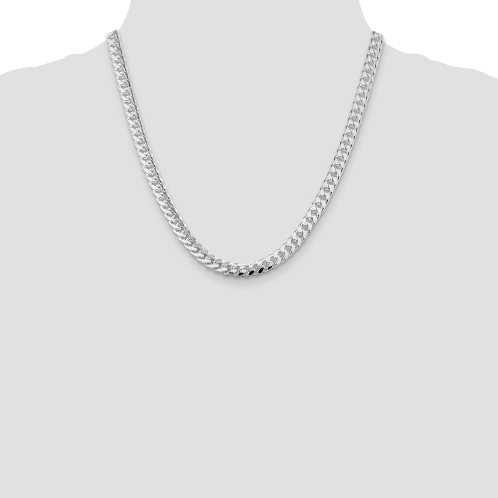 Sterling Silver Rhodium-Plated 7mm Diamond-Cut Curb Chain Necklace - 20" Length by Lumare Gioia