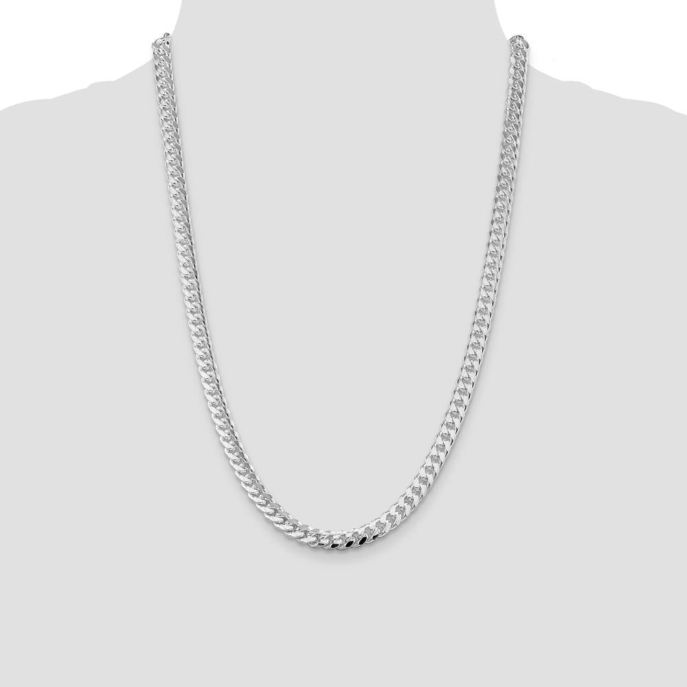 Sterling Silver Rhodium-Plated 7mm Diamond-Cut Curb Chain Necklace - 24 inches by Lumare Gioia