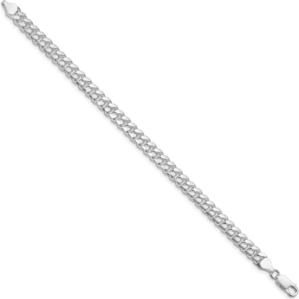 Sterling Silver Rhodium-Plated 7mm Domed Curb Chain Bracelet with Diamond-Cut Texture - 9 in Length by Lumare Gioia