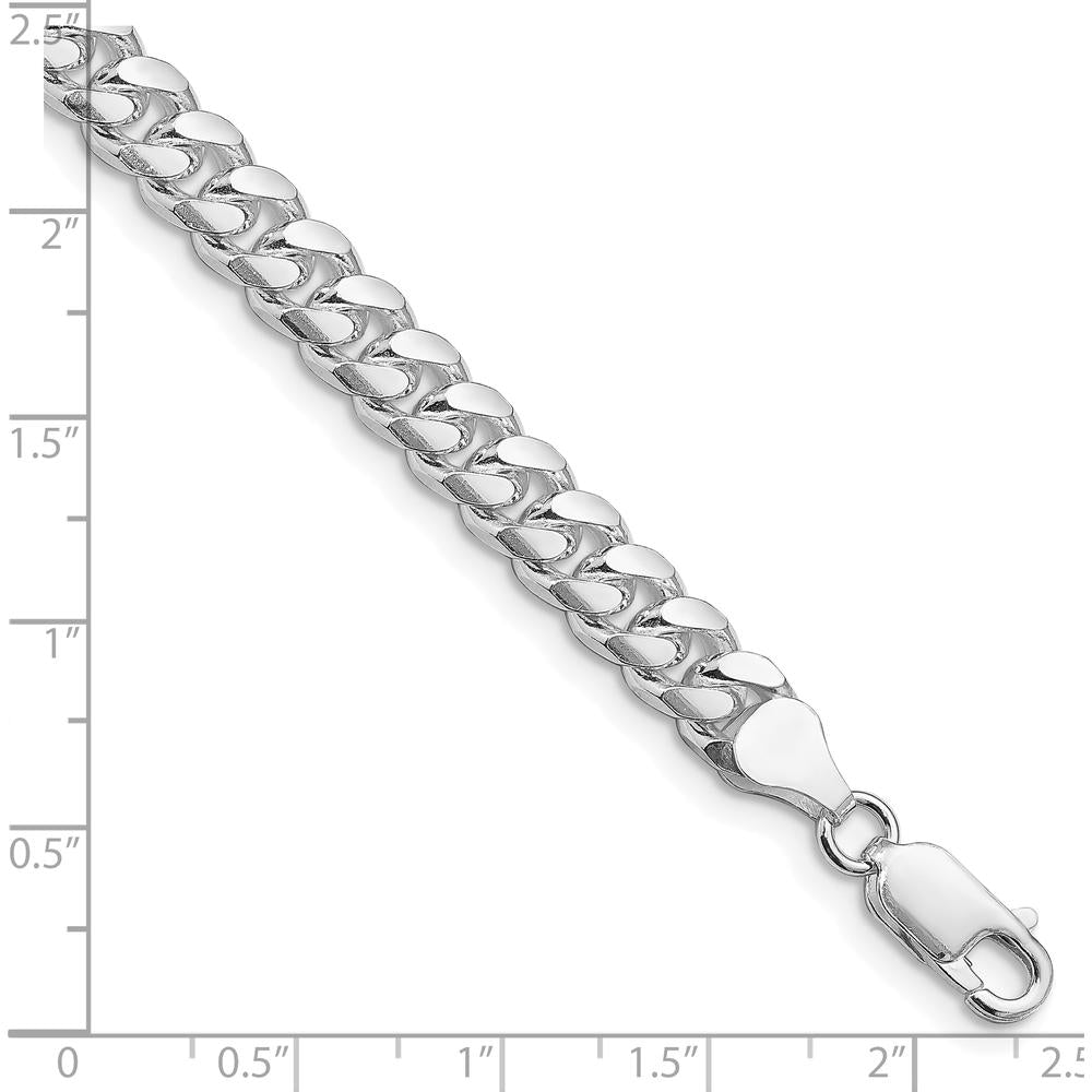 Sterling Silver Rhodium-Plated 7mm Domed Curb Chain Bracelet with Diamond-Cut Texture - 9 in Length by Lumare Gioia