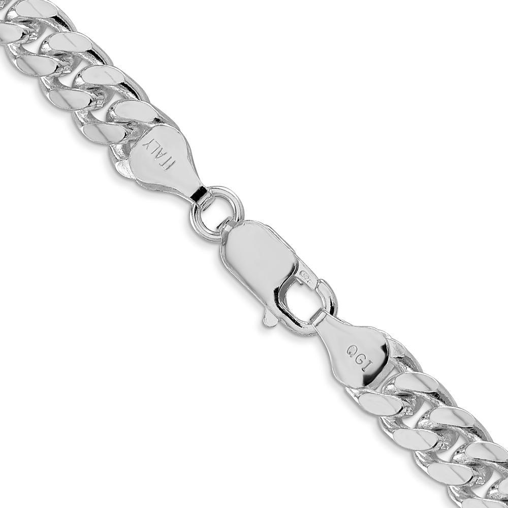 Sterling Silver Rhodium-Plated 7mm Domed Diamond-Cut Curb Chain Necklace - 26 Inches by Lumare Gioia