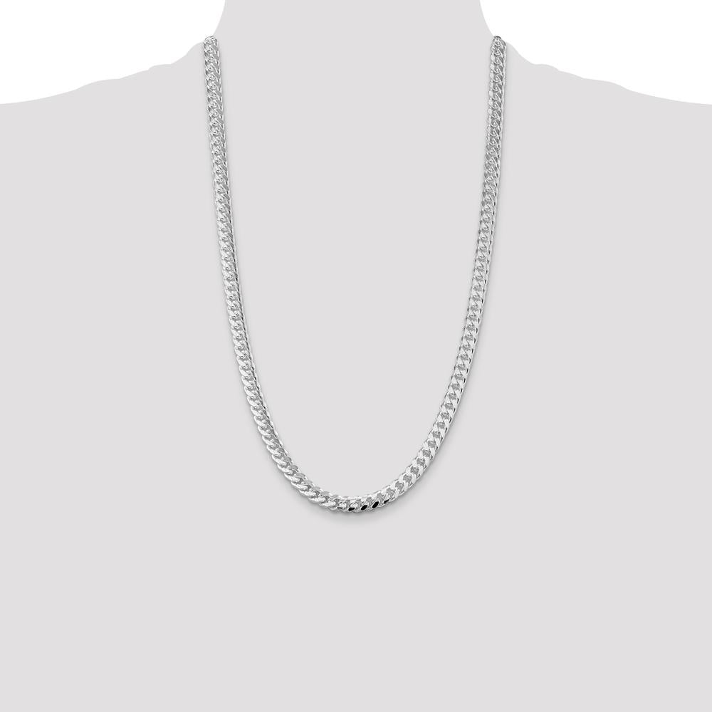 Sterling Silver Rhodium-Plated 7mm Domed Diamond-Cut Curb Chain Necklace - 26 Inches by Lumare Gioia