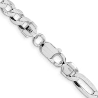 Sterling Silver Rhodium-Plated 7mm Flat Figaro Chain - 22 Inches, Lightweight and Polished Finish by Lumare Gioia