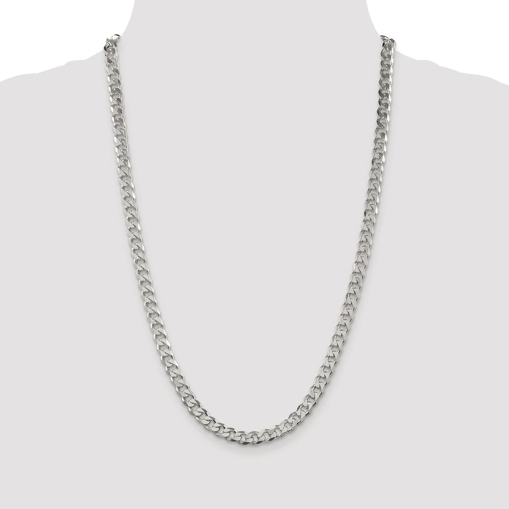 Sterling Silver Rhodium-Plated 7mm Pavé Curb Chain - 26 Inches by Lumare Gioia