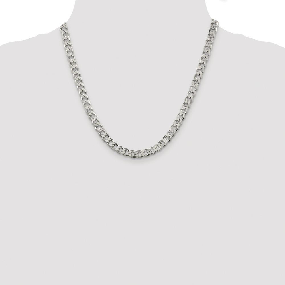 Sterling Silver Rhodium-Plated 7mm Pavé Curb Chain Necklace - 20 Inches by Lumare Gioia