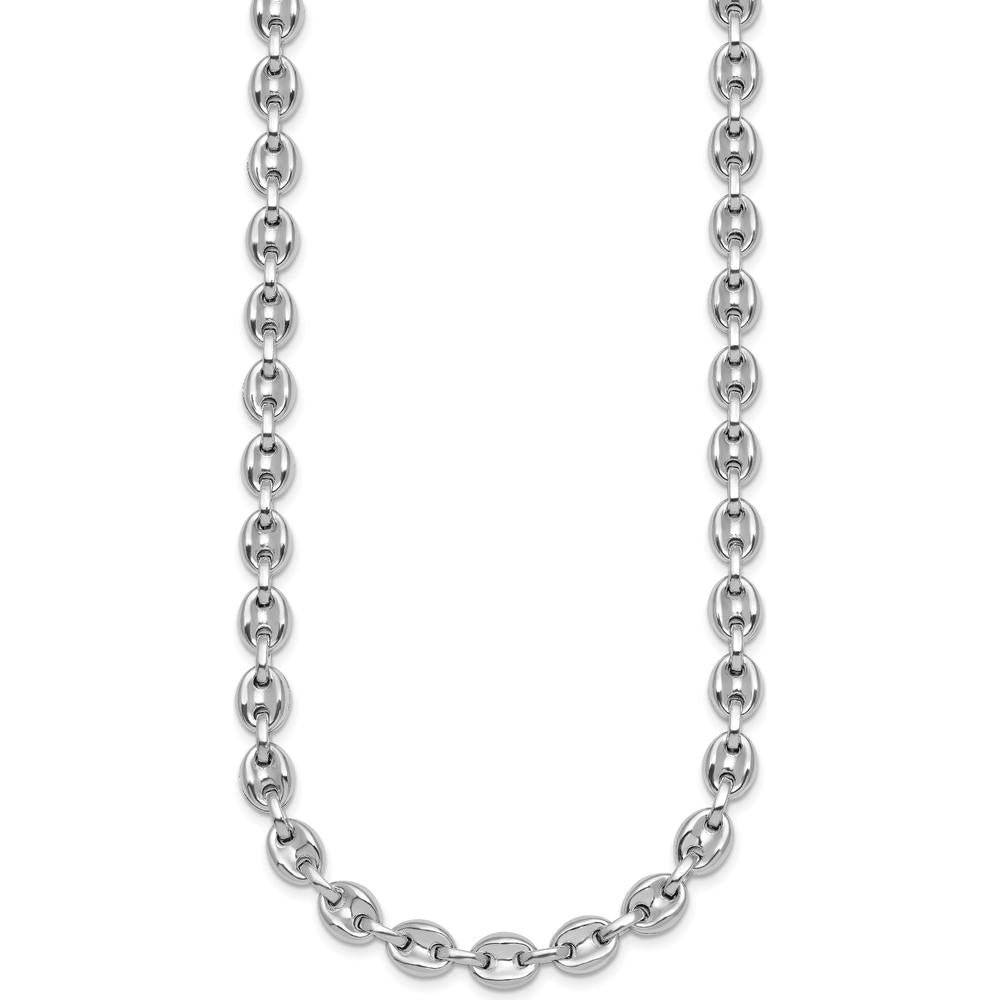 Sterling Silver Rhodium-Plated 7mm Puffed Mariner Link Necklace - 18" by Lumare Gioia