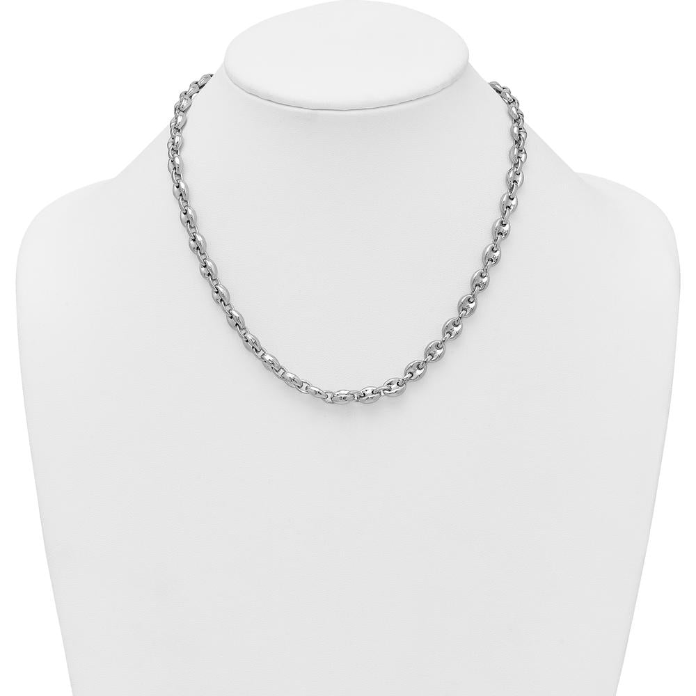 Sterling Silver Rhodium-Plated 7mm Puffed Mariner Link Necklace - 18" by Lumare Gioia
