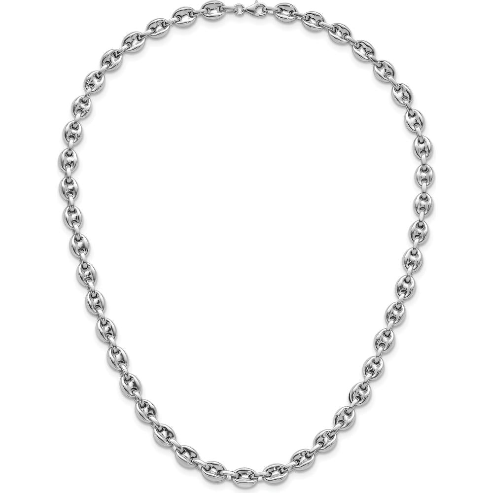 Sterling Silver Rhodium-Plated 7mm Puffed Mariner Link Necklace - 18" by Lumare Gioia