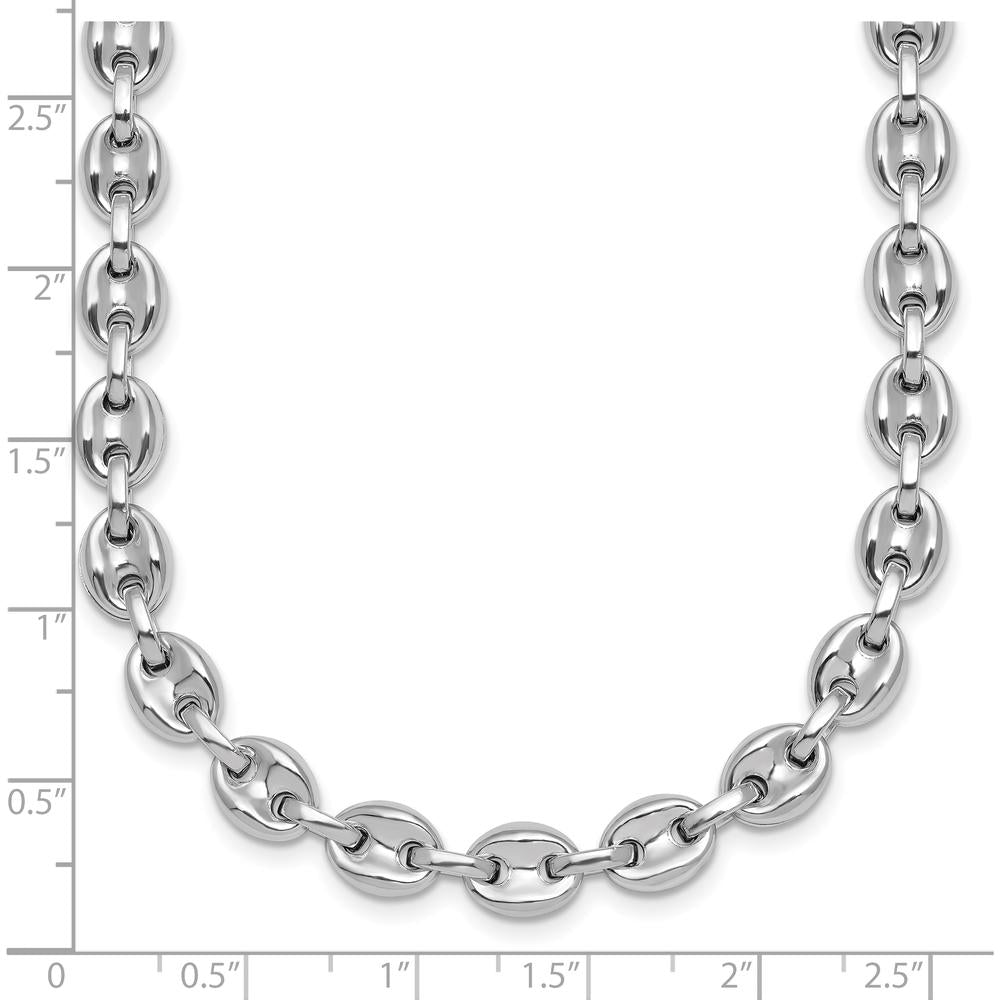 Sterling Silver Rhodium-Plated 7mm Puffed Mariner Link Necklace - 18" by Lumare Gioia