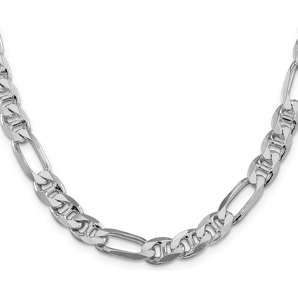 Sterling Silver Rhodium-Plated 8.25mm Figaro Anchor Chain Necklace - 20 Inches by Lumare Gioia