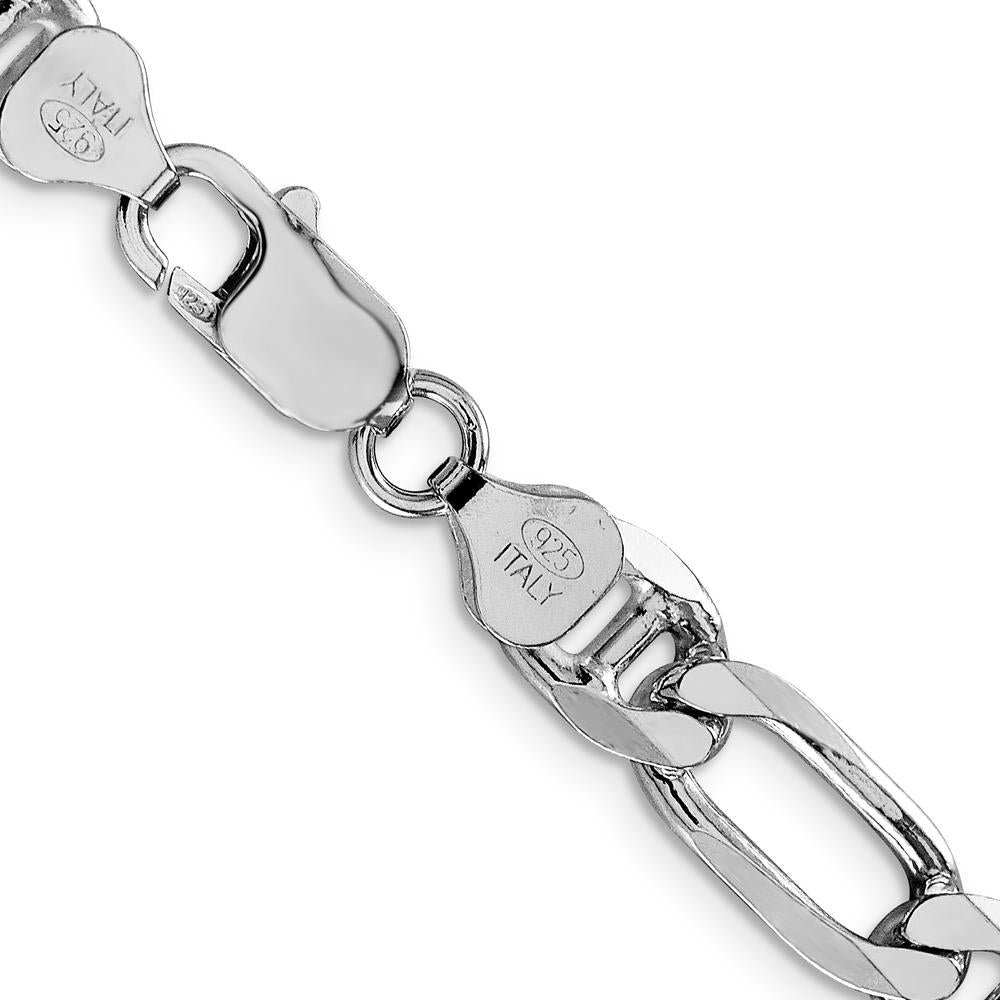 Sterling Silver Rhodium-Plated 8.25mm Figaro Anchor Chain Necklace - 20 Inches by Lumare Gioia