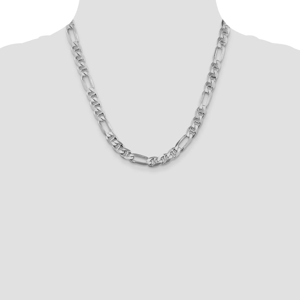 Sterling Silver Rhodium-Plated 8.25mm Figaro Anchor Chain Necklace - 20 Inches by Lumare Gioia