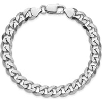 Sterling Silver Rhodium-Plated 8.3mm Curb Chain Bracelet - 9in Length by Lumare Gioia