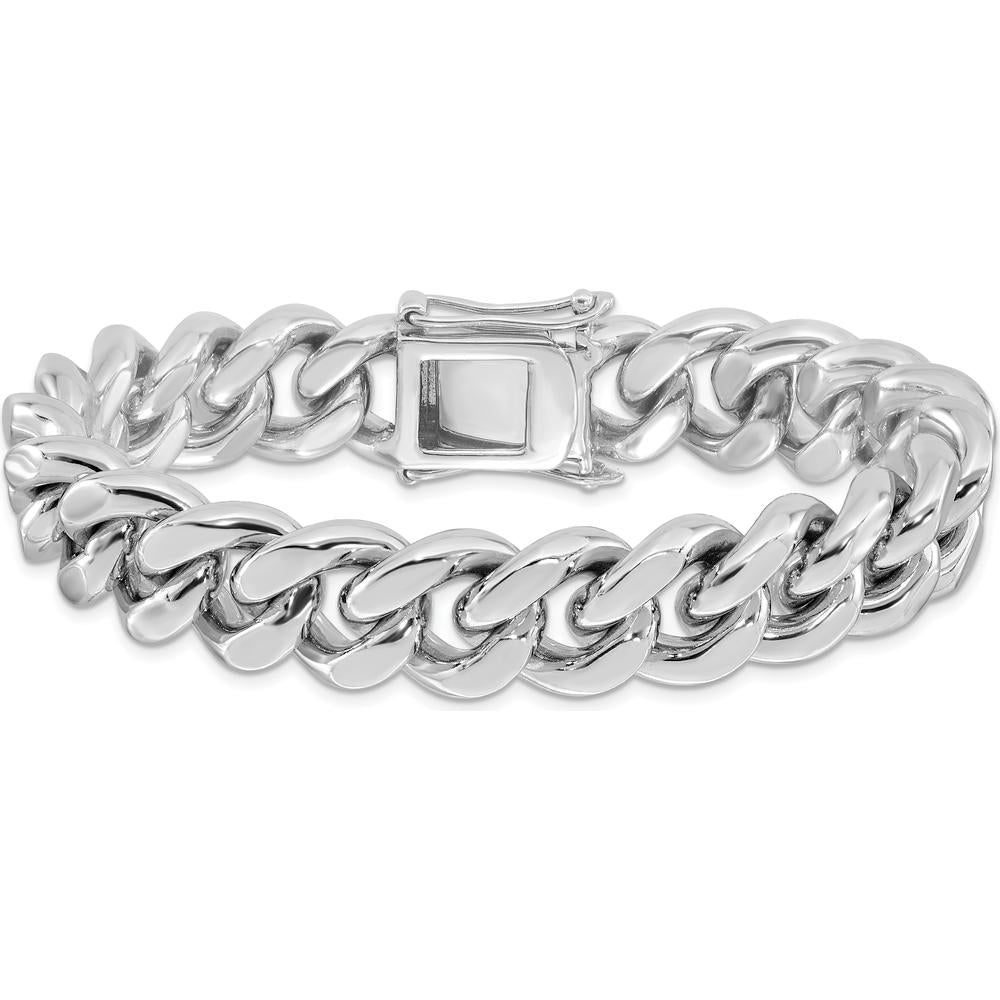 Sterling Silver Rhodium-Plated 8.5in Curb Link Men's Bracelet with Box Clasp by Lumare Gioia