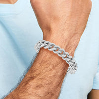 Sterling Silver Rhodium-Plated 8.5in Curb Link Men's Bracelet with Box Clasp by Lumare Gioia