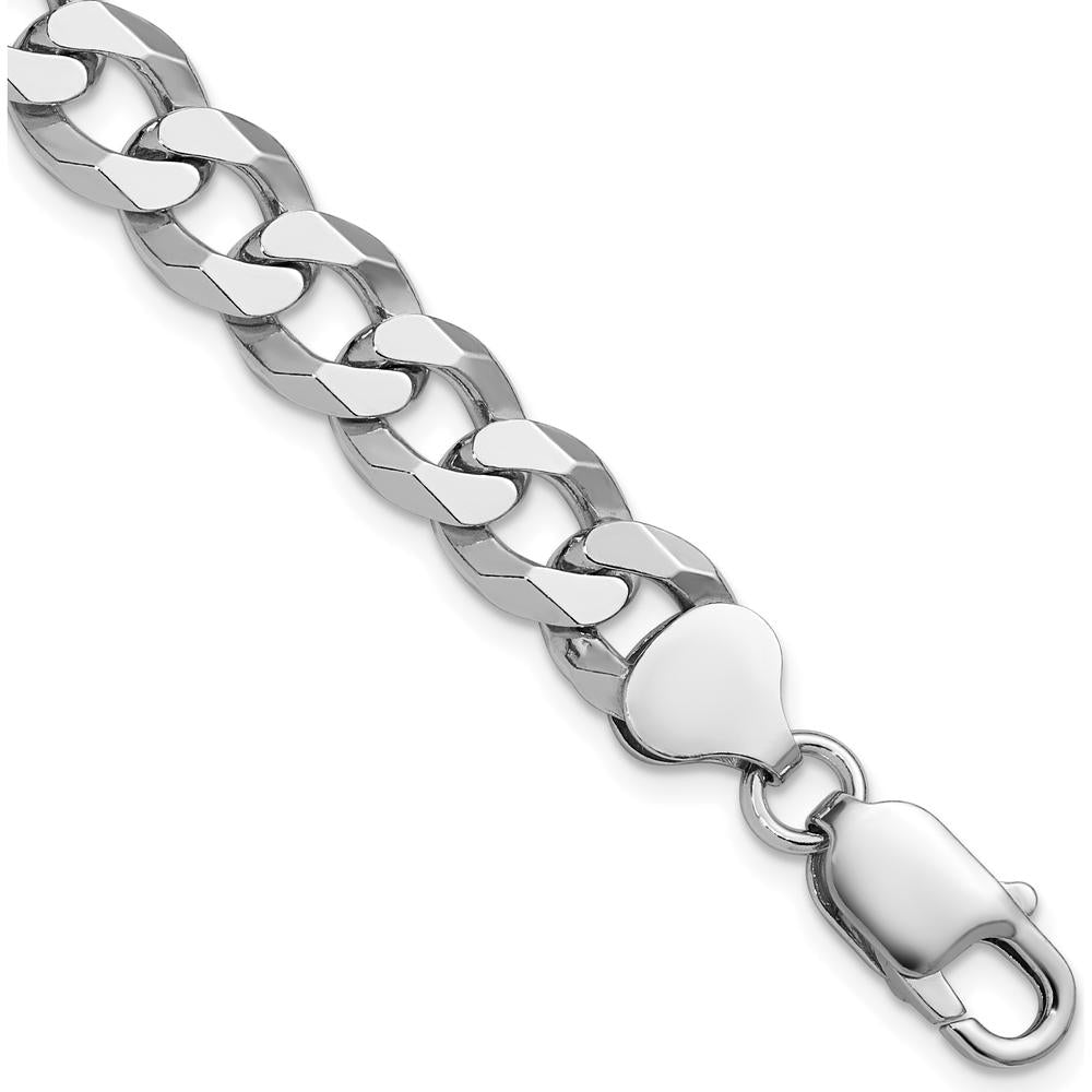 Sterling Silver Rhodium-Plated 8.5mm Beveled Curb Chain Bracelet - 10 Inches by Lumare Gioia