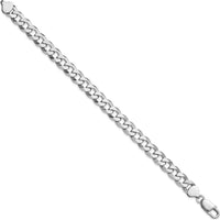 Sterling Silver Rhodium-Plated 8.5mm Beveled Curb Chain Bracelet - 10 Inches by Lumare Gioia